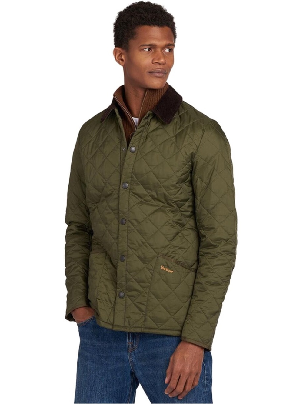 Barbour Heritage Liddesdale Quilted Olive Green Jacket with Corduroy Collar